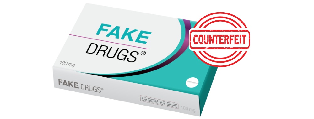Paquete de medicamentos falsos