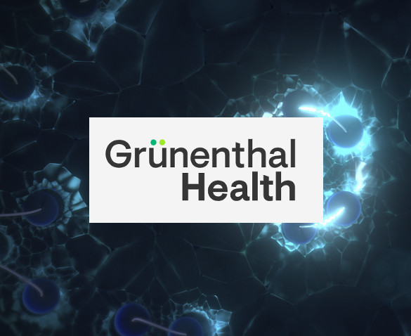 Logo Grünenthal Health en un fondo azul oscuro